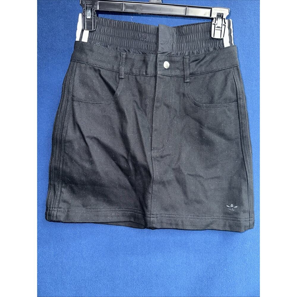Adidas Womens Black Firebird Utility Denim Streetwear Mini Skirt Size 2 NWT